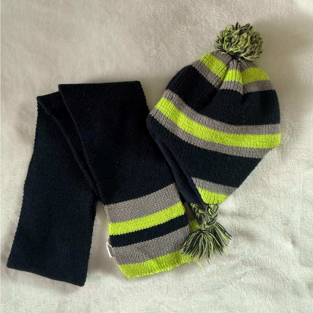 Capelli of New York Boys Neon Striped Knit Hat and Scarf Set